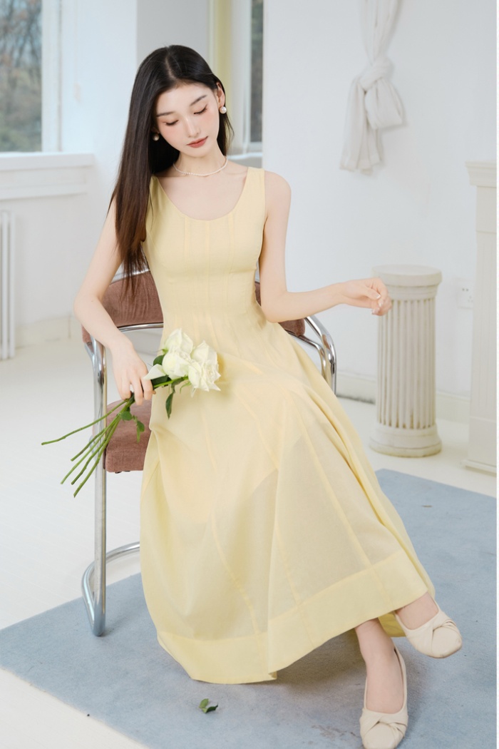 Sleeveless France style was white dress