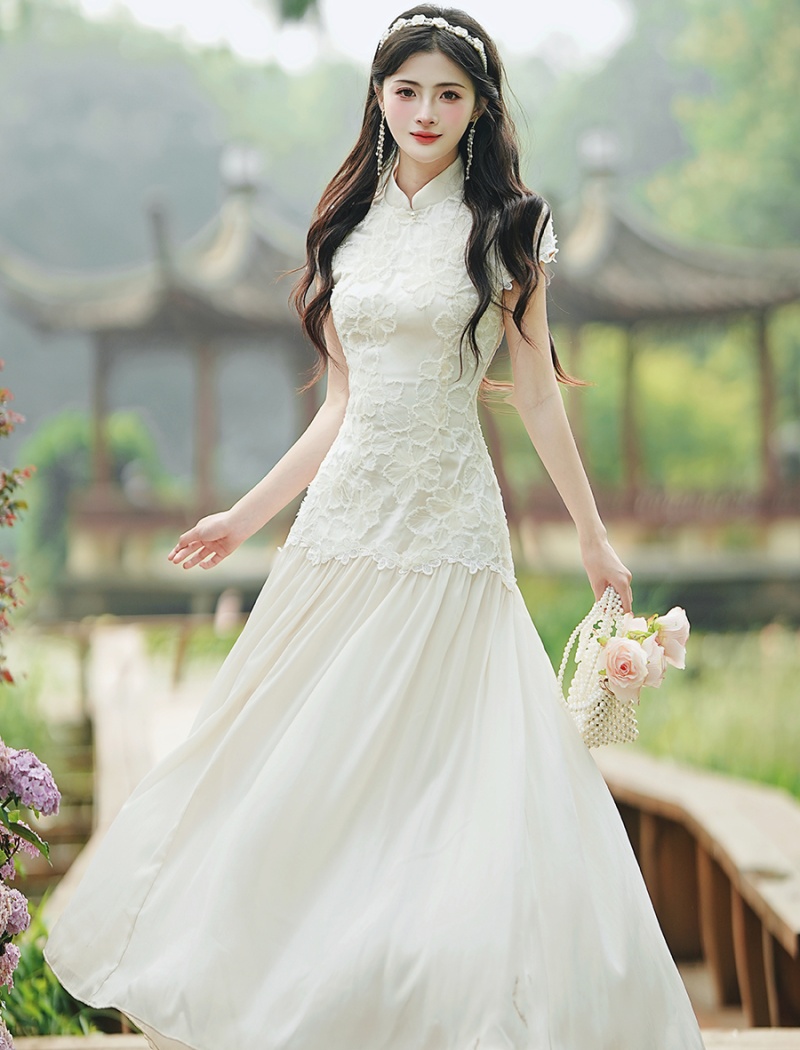 France style chiffon white Chinese style dress