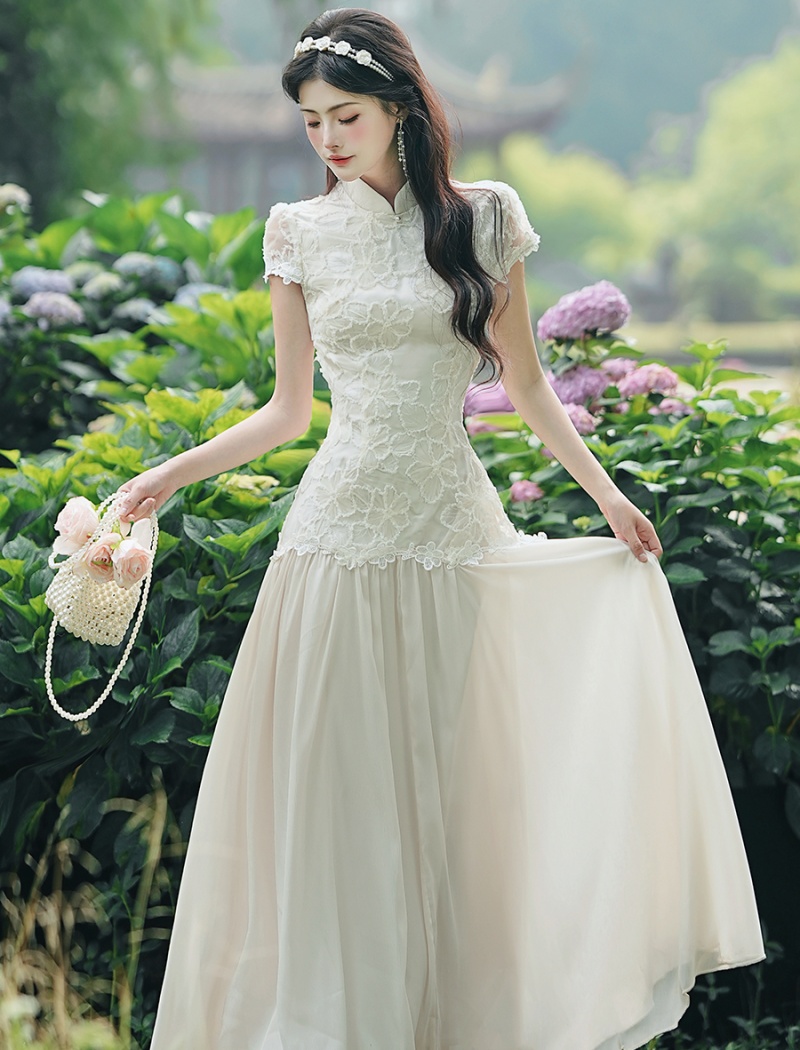 France style chiffon white Chinese style dress