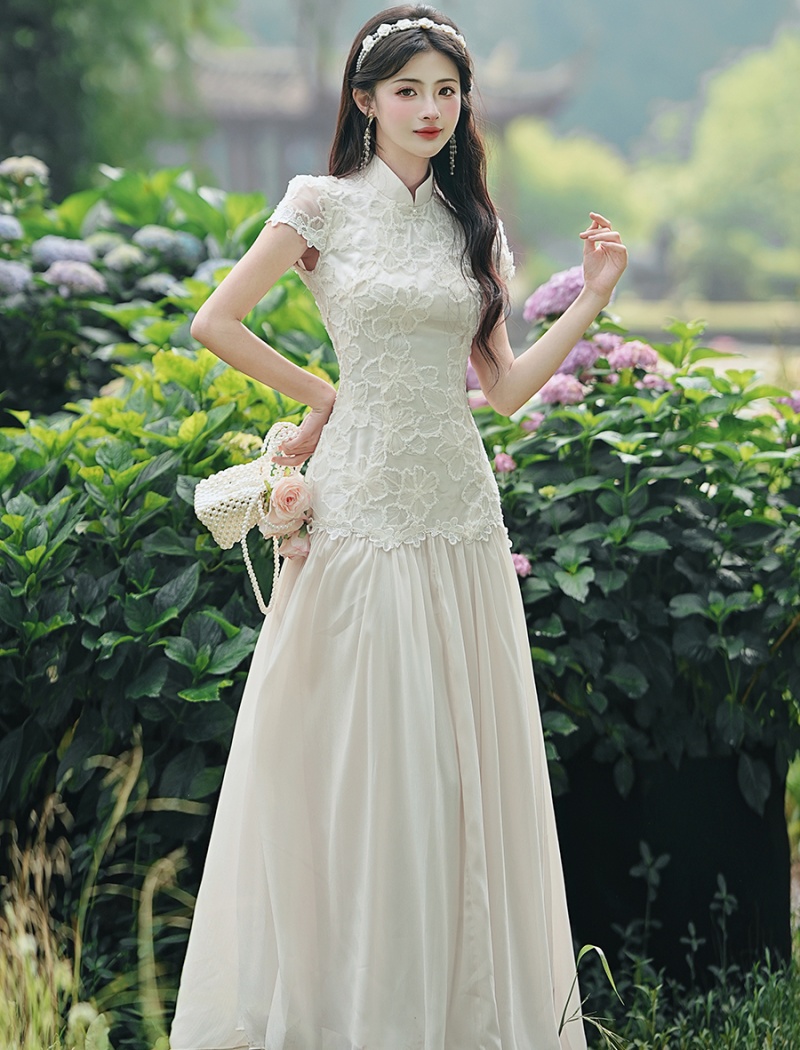 France style chiffon white Chinese style dress