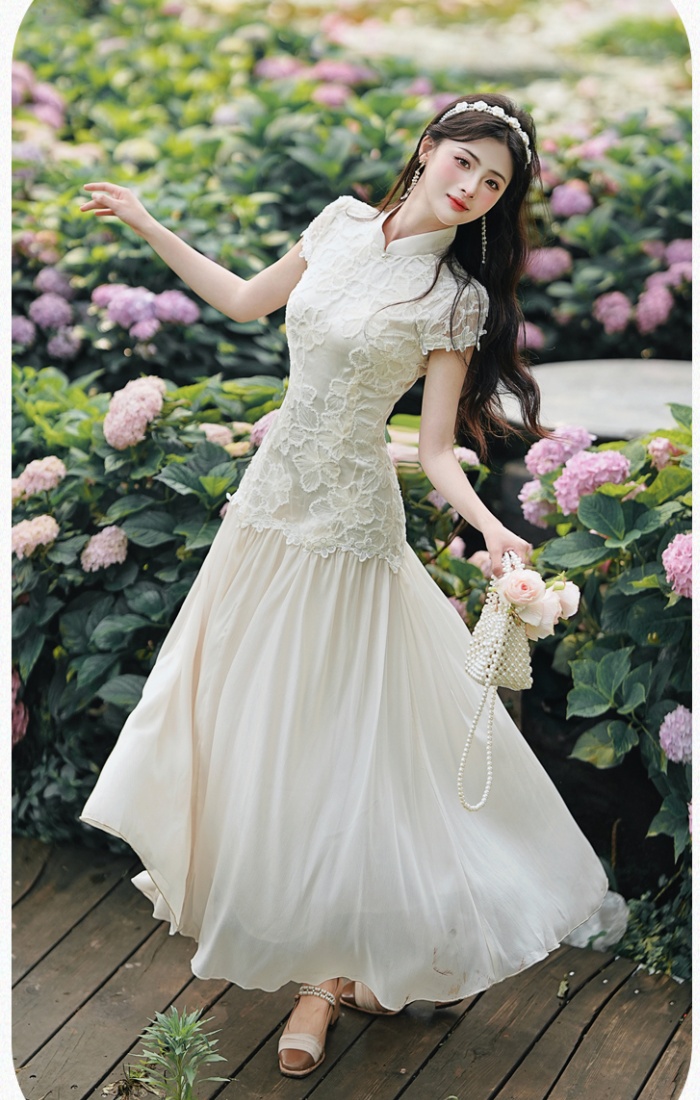 France style chiffon white Chinese style dress