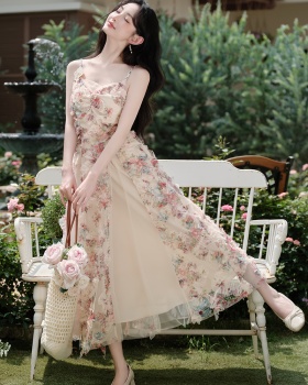 Sling gauze vacation floral lady dress