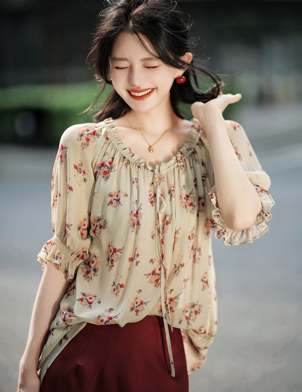 Chouzhe round neck bandage small shirt