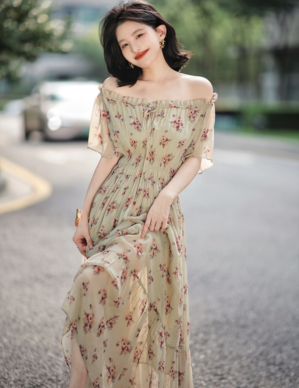 Bandage chouzhe round neck dress