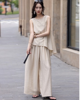 Elastic waist tops art casual pants 2pcs set for women