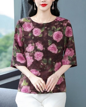 Silk Western style tops middle-aged loose T-shirt for women