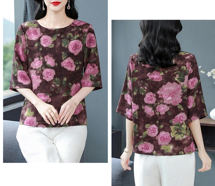 Silk Western style tops middle-aged loose T-shirt for women