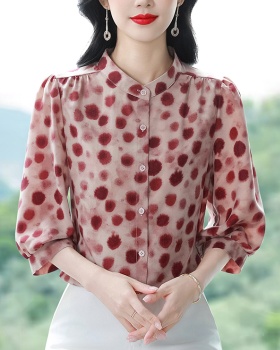 Short sleeve silk tops chiffon spring and summer shirt for women