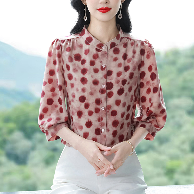 Short sleeve silk tops chiffon spring and summer shirt for women