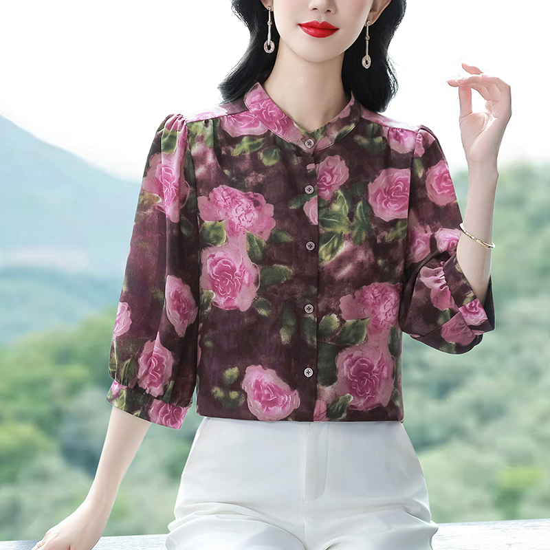 Short sleeve silk tops chiffon spring and summer shirt for women