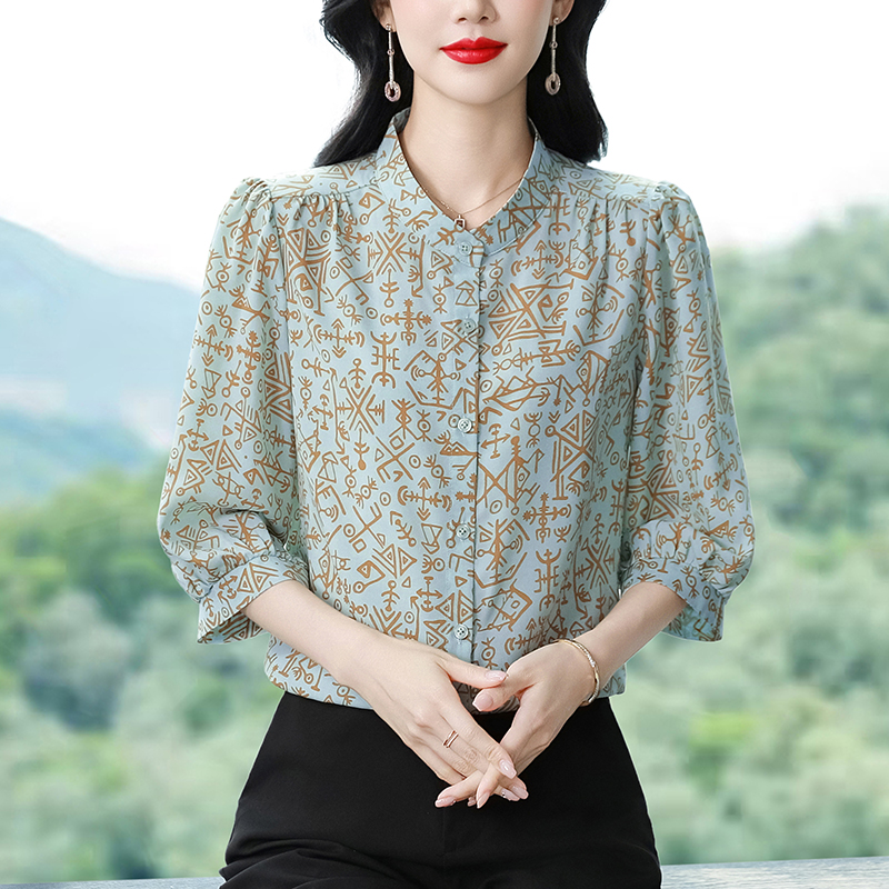 Short sleeve silk tops chiffon spring and summer shirt for women