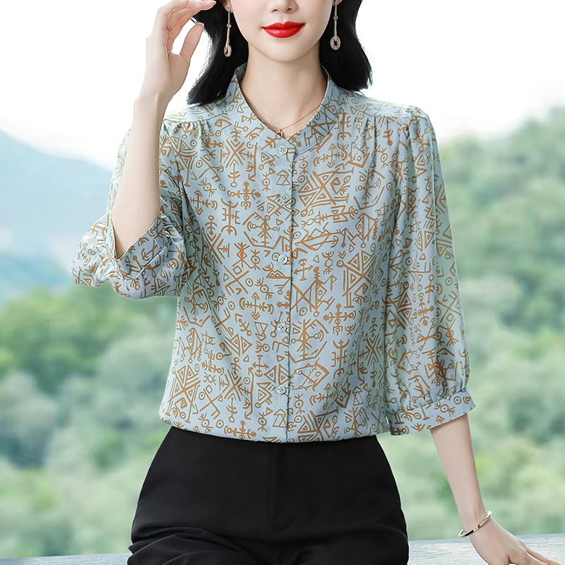 Short sleeve silk tops chiffon spring and summer shirt for women