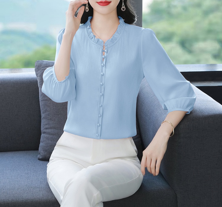 Silk chiffon shirt loose all-match small shirt for women
