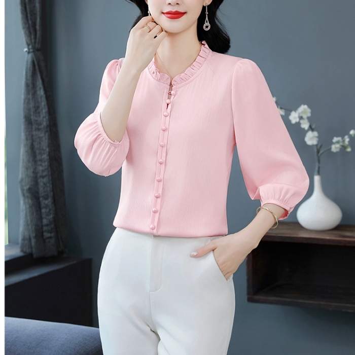 Silk chiffon shirt loose all-match small shirt for women