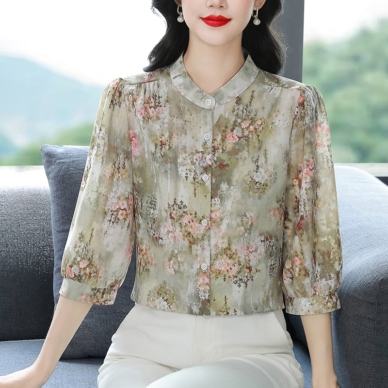 Western style tops silk small shirt for women