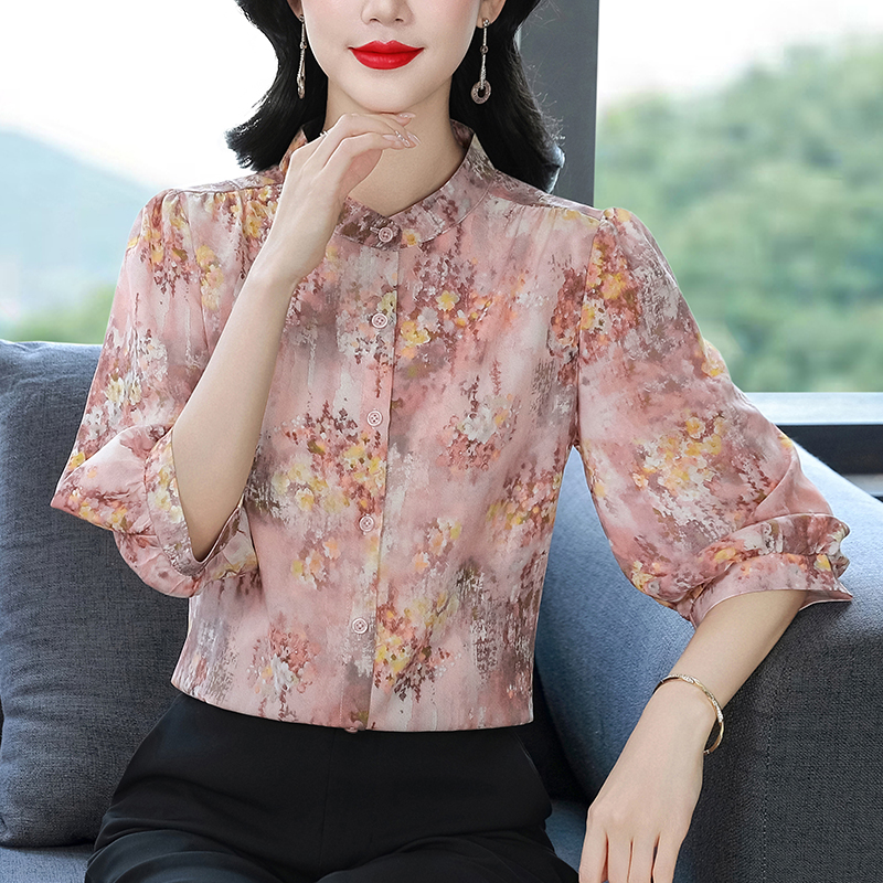 Western style tops silk small shirt for women