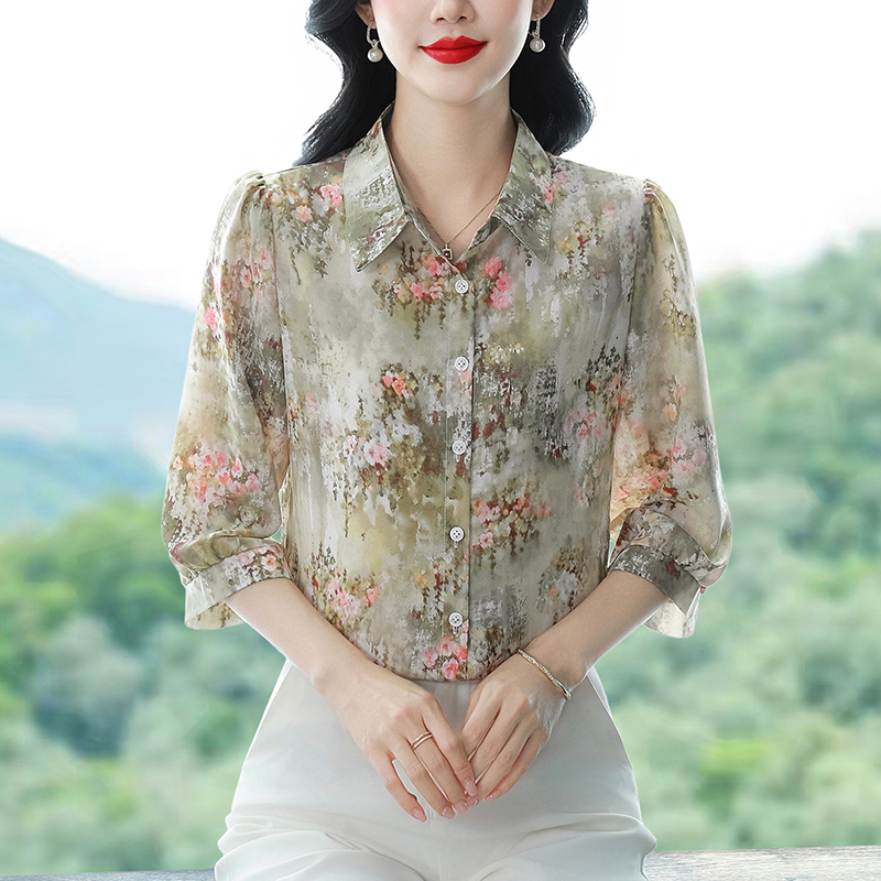 Chiffon shirt Western style tops for women
