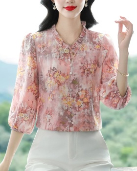 Temperament Cover belly chiffon shirt loose retro silk tops
