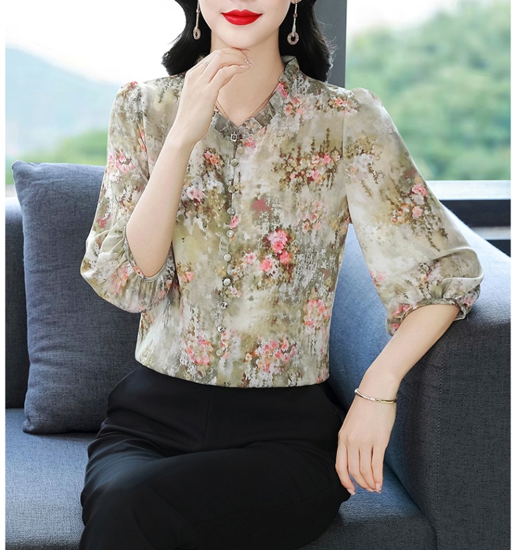 Temperament Cover belly chiffon shirt loose retro silk tops