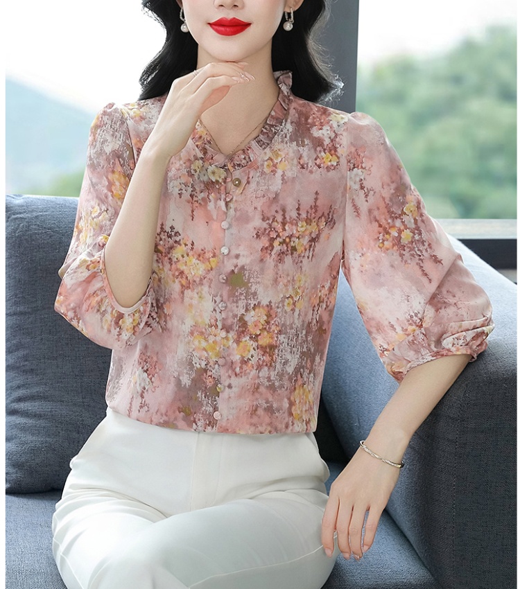 Temperament Cover belly chiffon shirt loose retro silk tops
