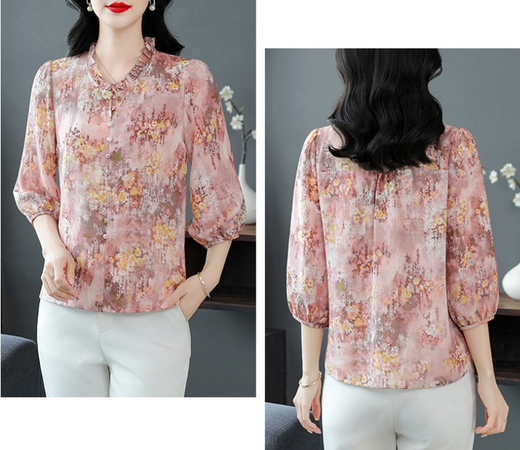 Temperament Cover belly chiffon shirt loose retro silk tops