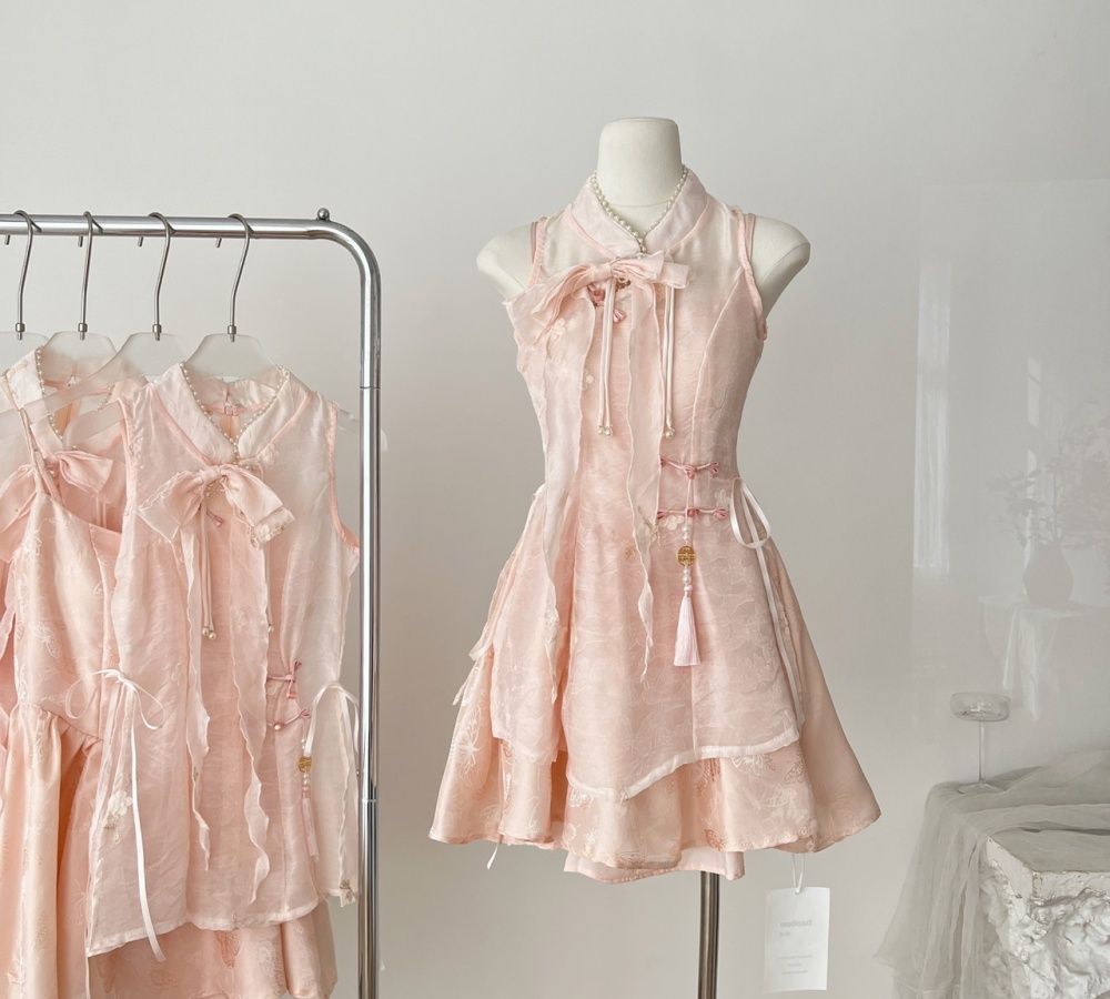 Sling pinched waist dress summer smock 2pcs set for women