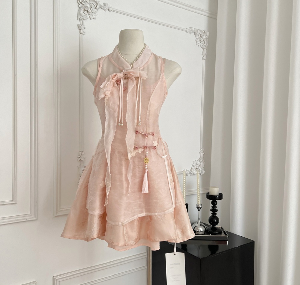Sling pinched waist dress summer smock 2pcs set for women