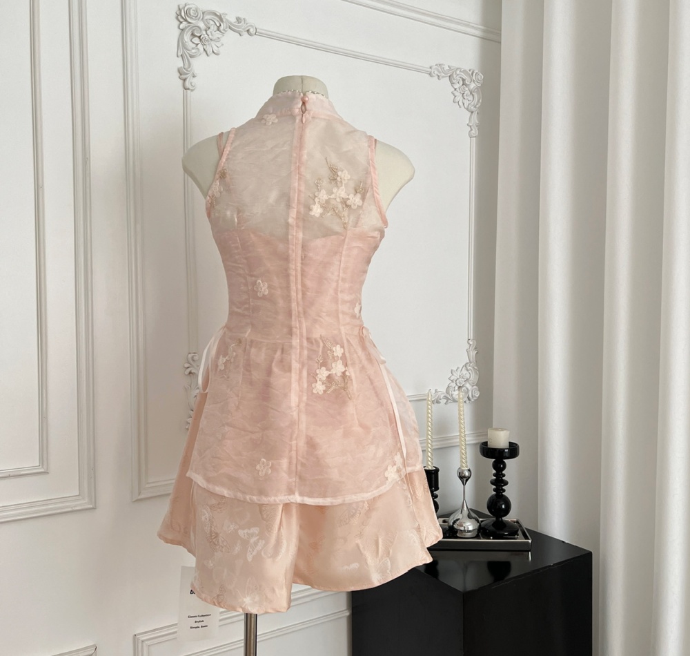 Sling pinched waist dress summer smock 2pcs set for women