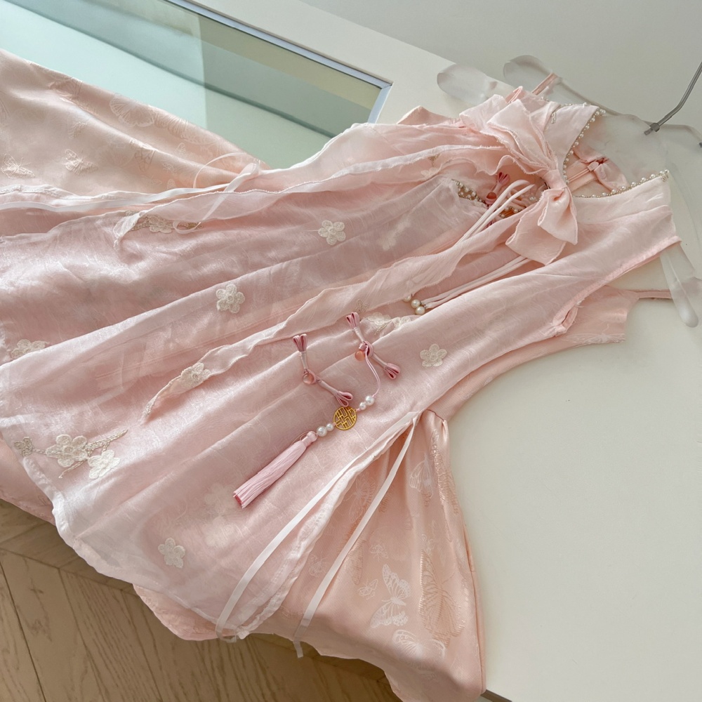 Sling pinched waist dress summer smock 2pcs set for women