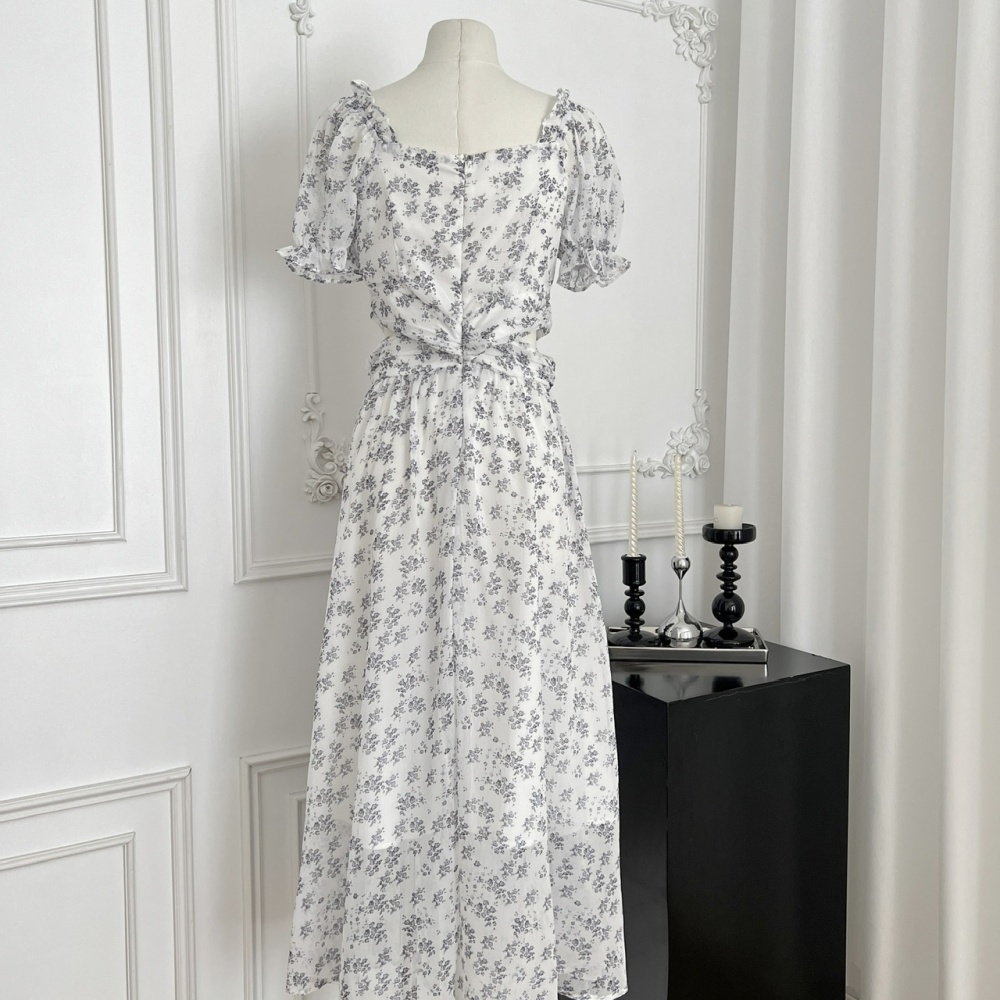 Floral romantic puff sleeve chiffon summer France style dress