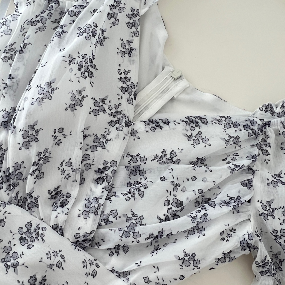 Floral romantic puff sleeve chiffon summer France style dress