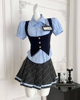 Niche college style short skirt summer tops a set