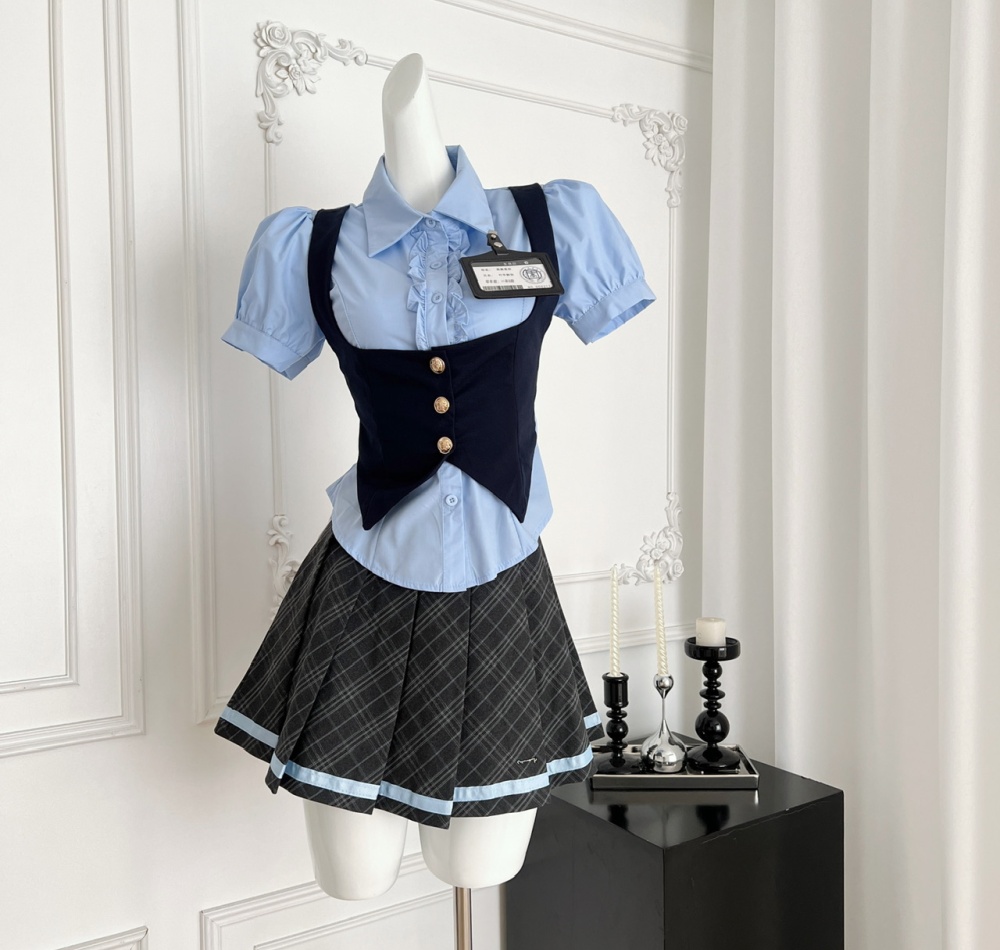 Niche college style short skirt summer tops a set