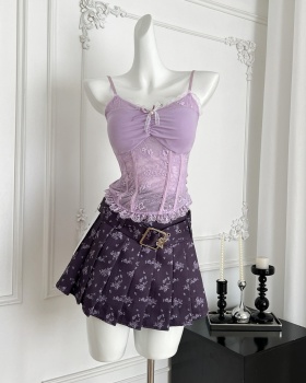 Enticement summer tops sexy short skirt a set