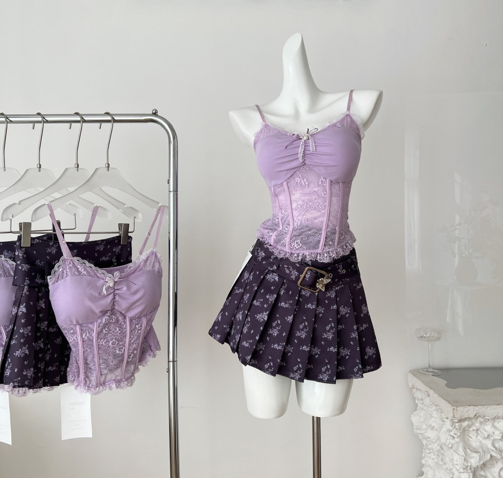 Enticement summer tops sexy short skirt a set