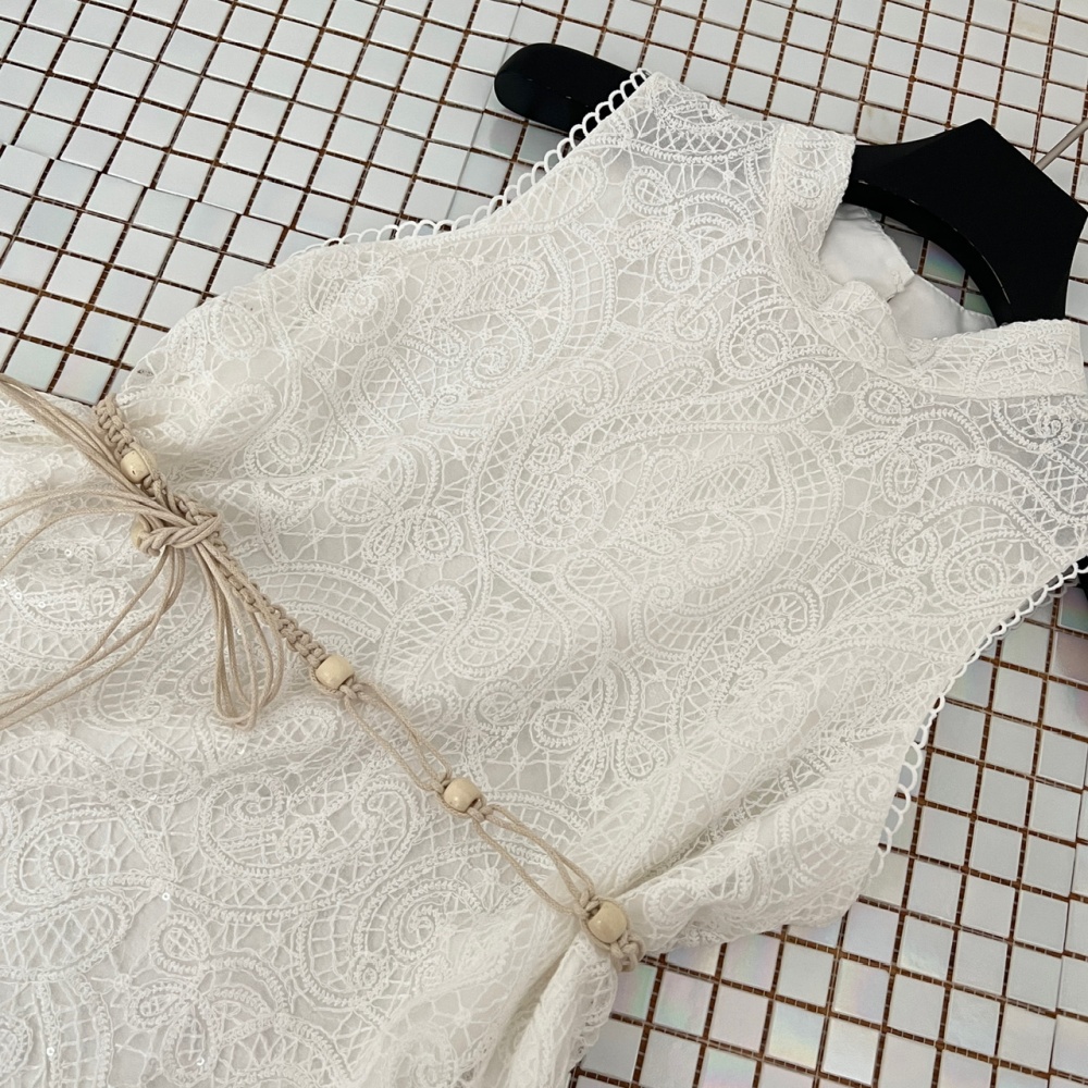 Summer drape halter tops lace white short skirt a set