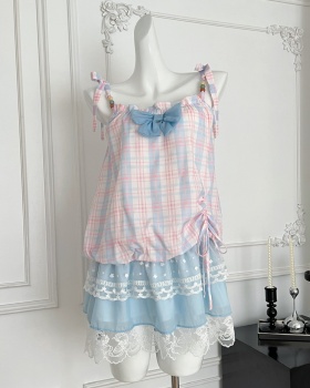 Sling maiden summer plaid dress