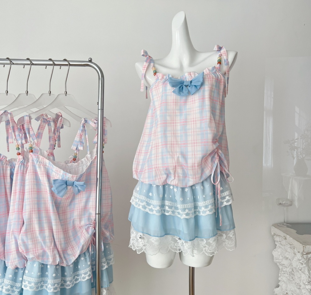 Sling maiden summer plaid dress