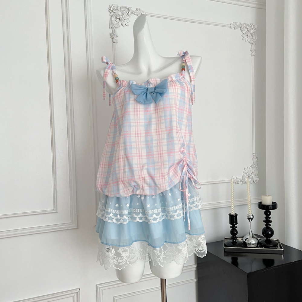 Sling maiden summer plaid dress