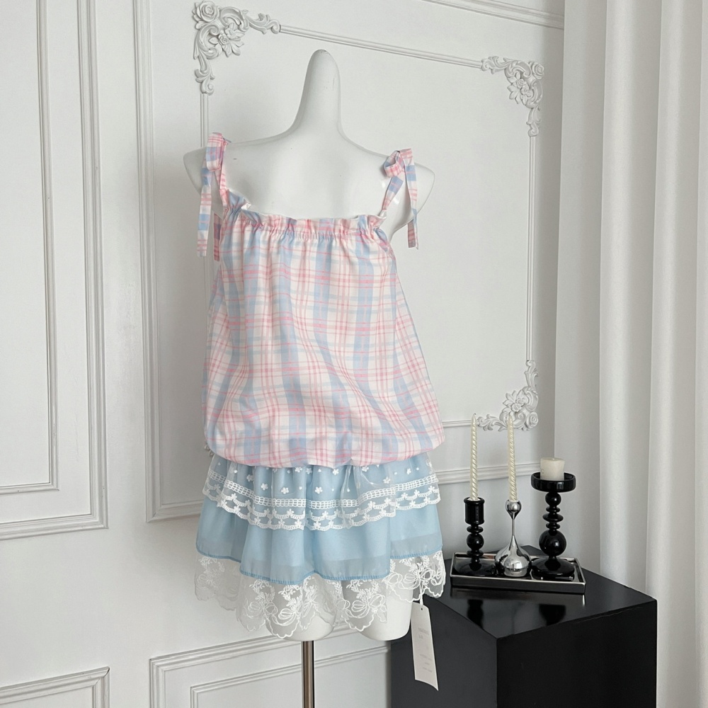 Sling maiden summer plaid dress