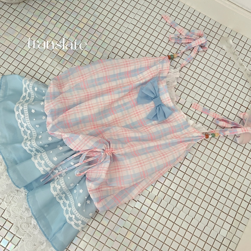 Sling maiden summer plaid dress