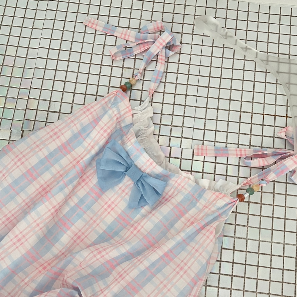 Sling maiden summer plaid dress