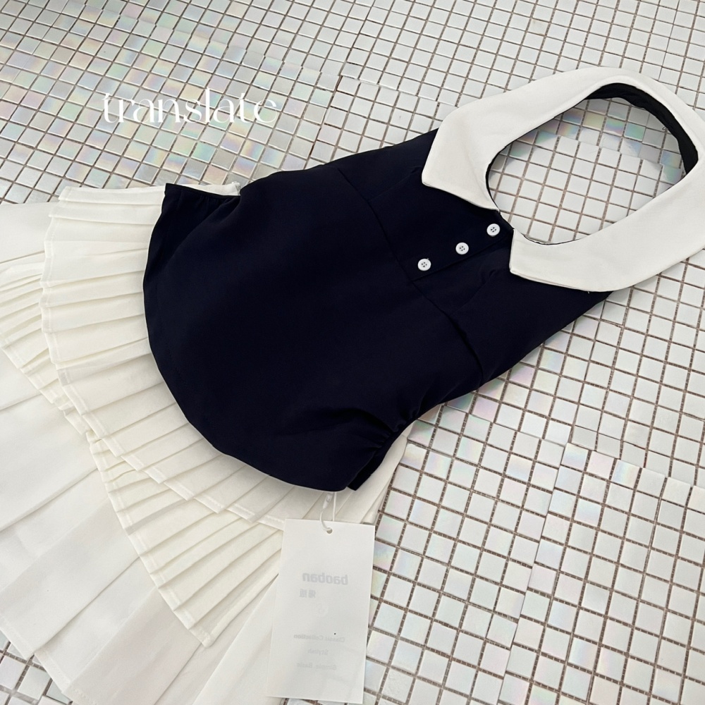 Summer pleated skirt swan sleeveless vest 2pcs set
