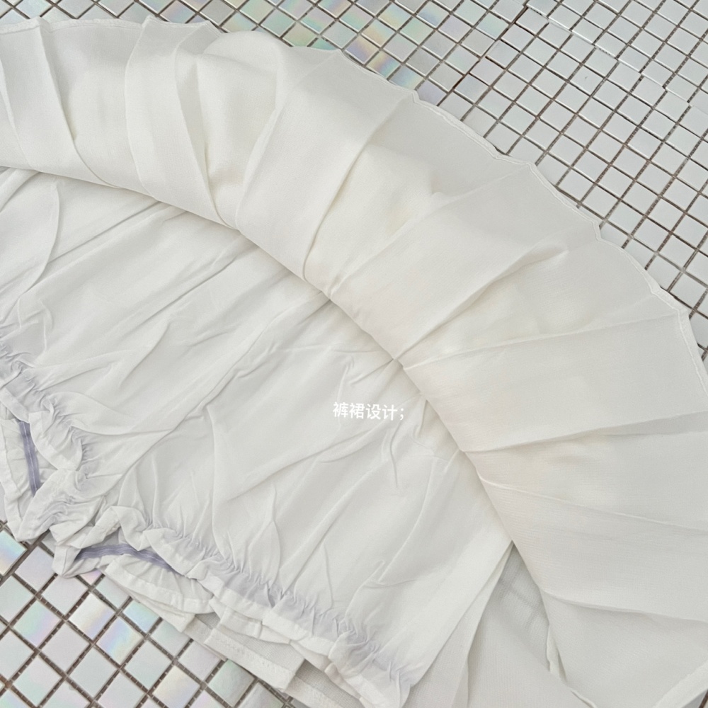 Summer pleated skirt swan sleeveless vest 2pcs set