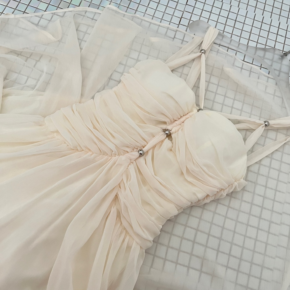 Summer halter fold long dress white sling dress