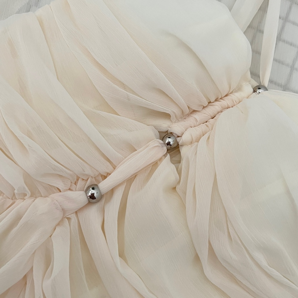 Summer halter fold long dress white sling dress