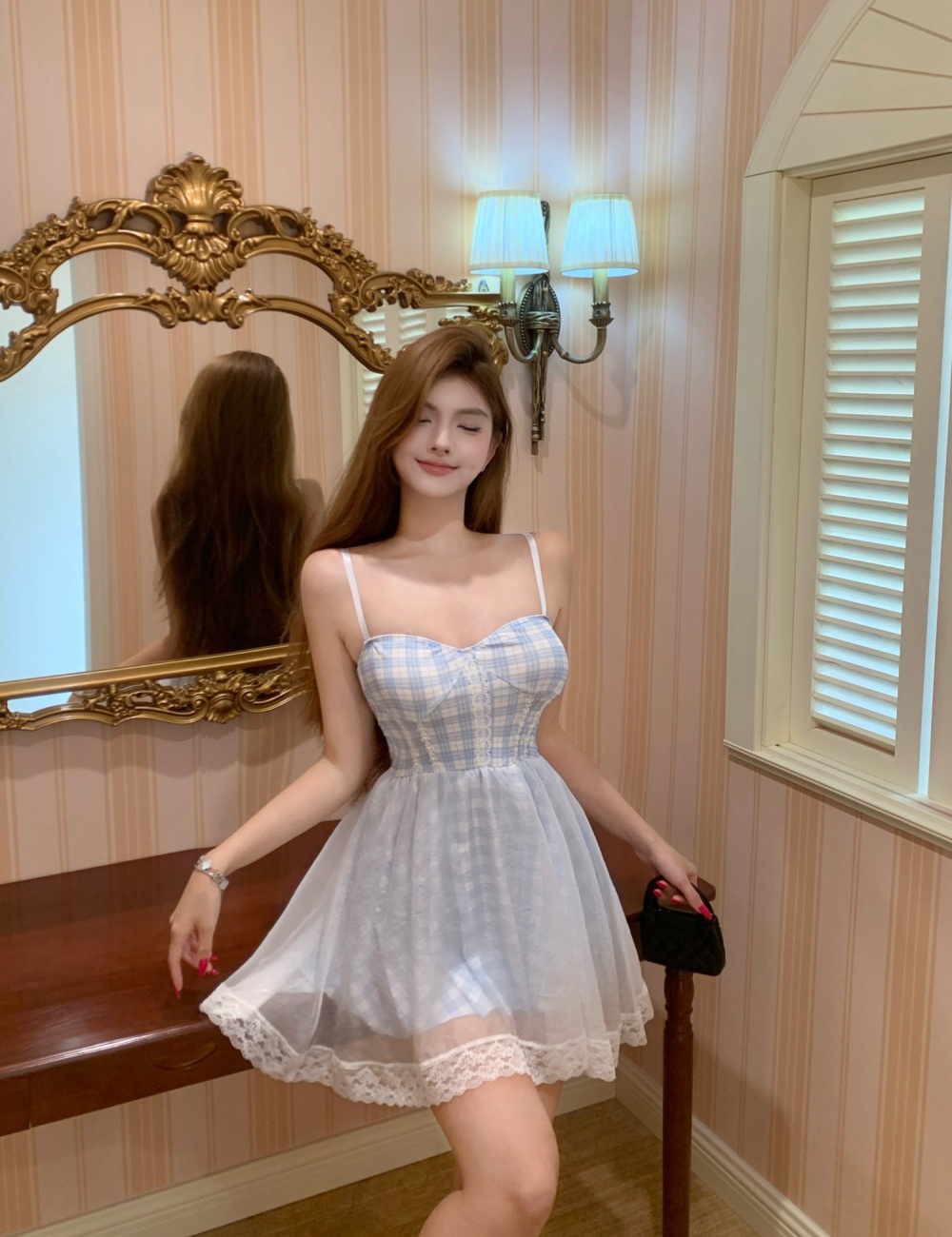 Enticement double big skirt fashion sling dress for women