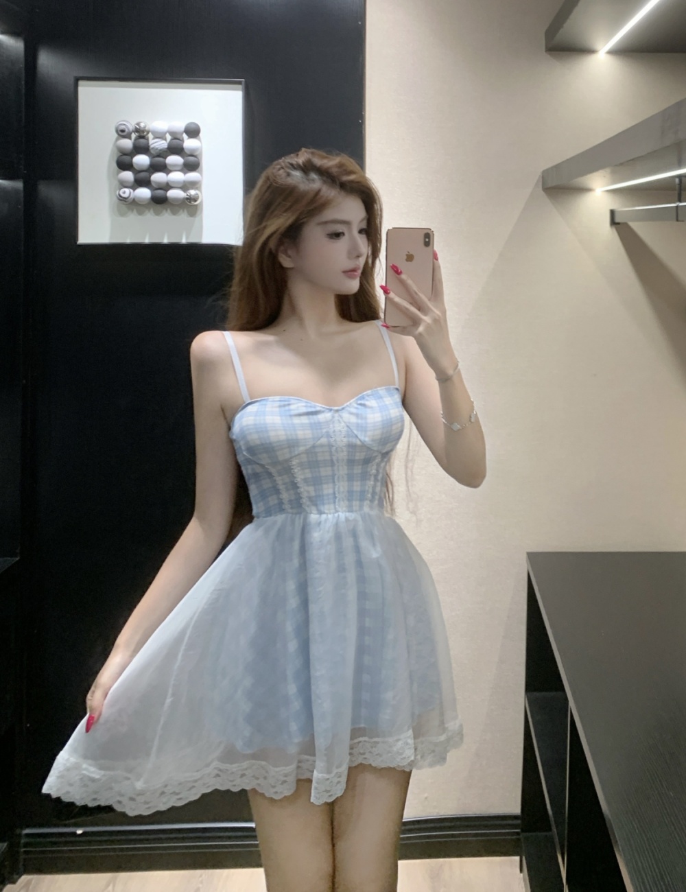 Enticement double big skirt fashion sling dress for women