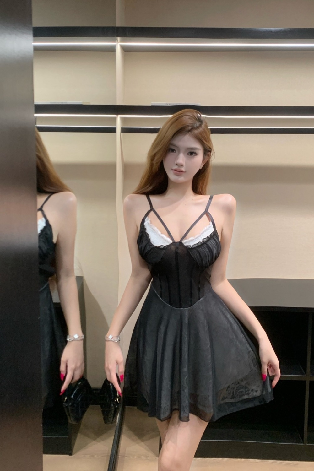 Sling gauze double spicegirl big skirt dress for women