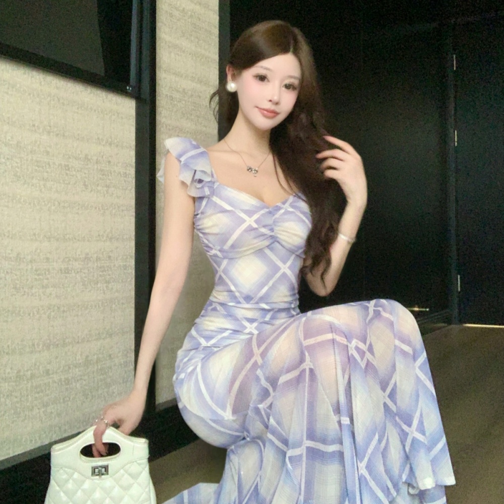 Printing gauze long sexy bottoming short sleeve dress
